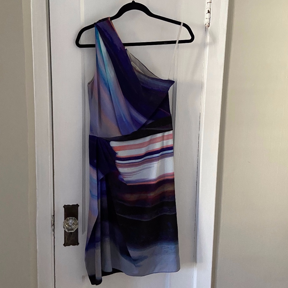 Beautiful artistic one shoulder silk dress,